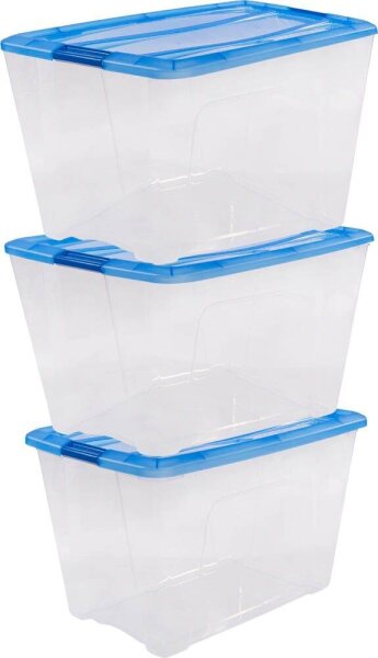 IRIS Ohyama Clear NTB Aufbewahrungsboxen 3x 60,0 l transparent, blau 39,5 x 57,5 x 52,5 cm, 3 St.