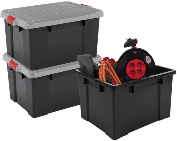 3 IRIS Ohyama DIY SK-210 Aufbewahrungsboxen 3x 21,0 l schwarz, grau, rot 29,7 x