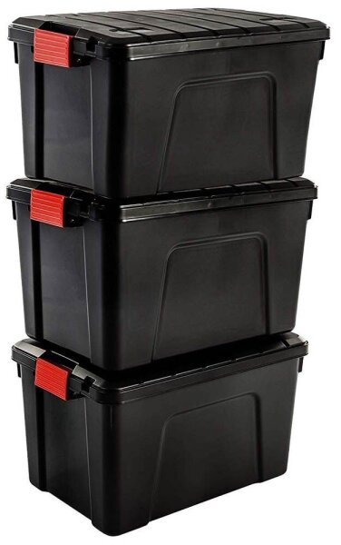 IRIS Ohyama Multi Aufbewahrungsboxen 3x 60,0 l schwarz, rot 39,5 x 59,0 x 54,0 cm, 3 St.