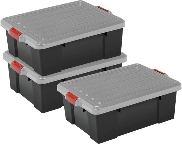 3 IRIS Ohyama DIY SK-430 Aufbewahrungsboxen 3x 43,0 l schwarz, grau, rot 44,6 x