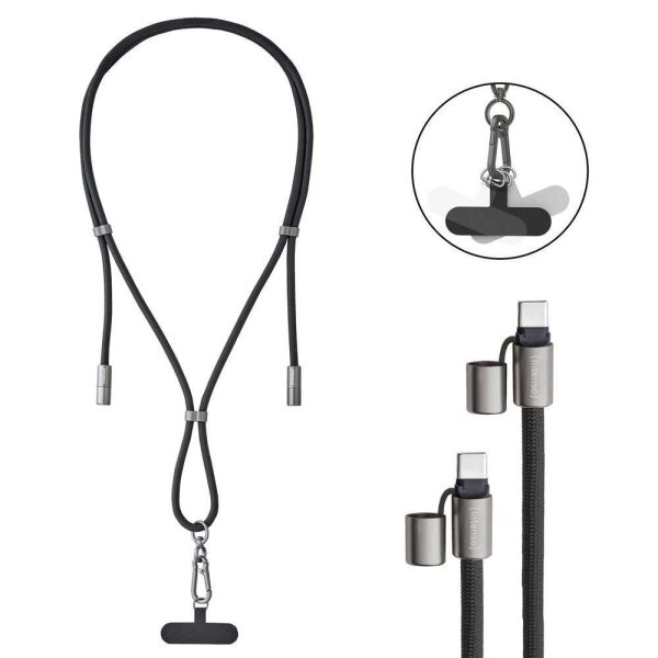 Intenso Charging Lanyard Handykette Ladekabel schwarz, Kabellänge: 1,65 m, 60 Watt