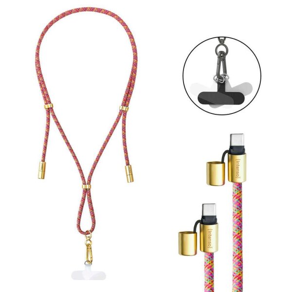 Intenso Charging Lanyard Handykette Ladekabel neon mix, Kabellänge: 1,65 m, 60 Watt