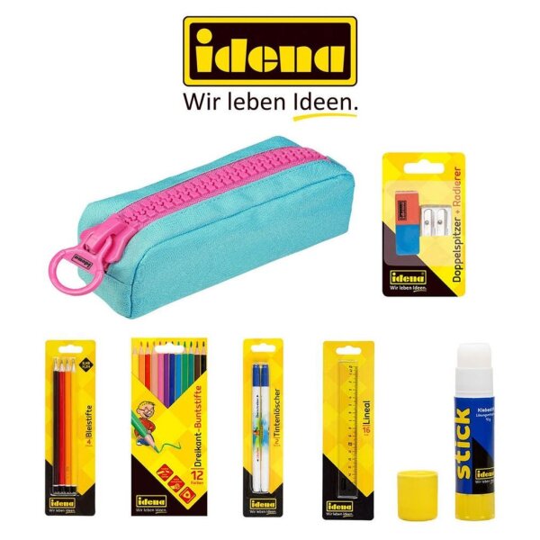 Idena Schlampermäppchen befüllt türkis 23-teilig , 22,0 x 6,0 cm