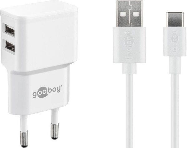 goobay Ladekabel mit Adapter weiß, Kabellänge: 1 m, 12 Watt