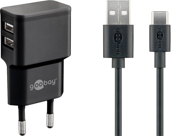 goobay Ladekabel mit Adapter schwarz, Kabellänge: 1,0 m, 12 Watt
