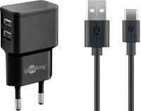 goobay Ladekabel mit Adapter schwarz, Kabellänge:...
