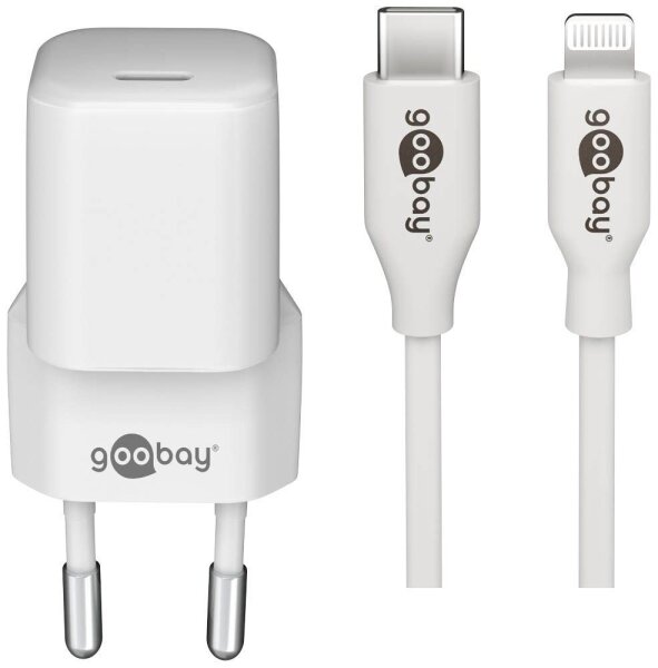 goobay Ladekabel mit Adapter weiß, Kabellänge: 1,0 m, 20 Watt