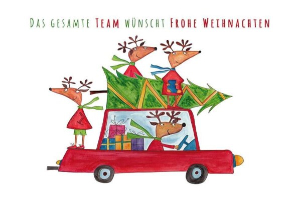 LUMA Weihnachtskarte Rentiere im Auto DIN B6