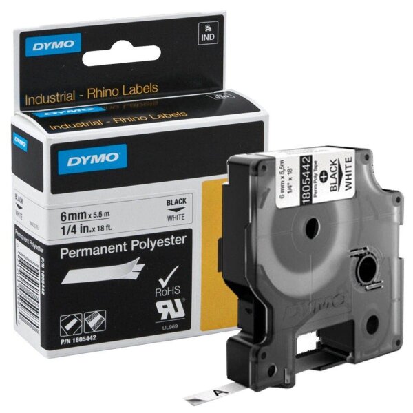 DYMO Schriftband RHINO  1805442, 6 mm, schwarz auf weiß, 1 St.