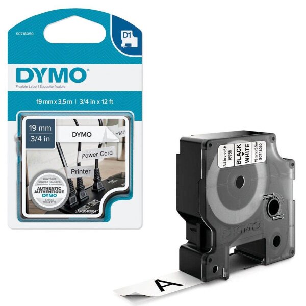 DYMO Schriftband D1 16958 S0718050, 19 mm, schwarz auf weiß, 1 St.