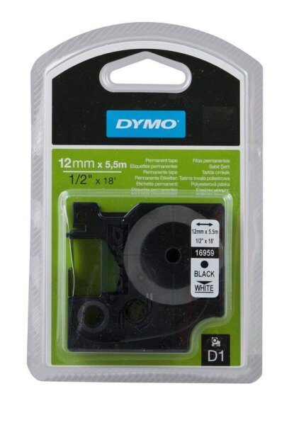DYMO Schriftband D1 16959 S0718060, 12 mm, schwarz auf weiß, 1 St.