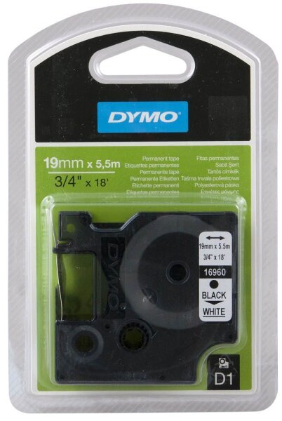 DYMO Schriftband D1 16960 S0718070, 19 mm, schwarz auf weiß, 1 St.