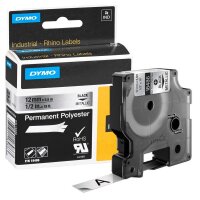 DYMO Schriftband RHINO  18486, 12 mm, schwarz auf silber,...