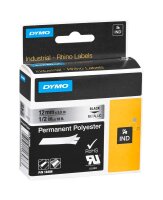 DYMO Schriftband RHINO  18486, 12 mm, schwarz auf silber,...
