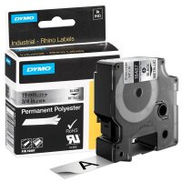DYMO Schriftband RHINO  18487, 19 mm, schwarz auf silber,...
