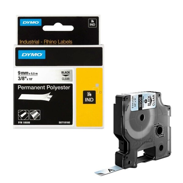 DYMO Schriftband RHINO  18508 18508DMO, 9 mm, schwarz auf transparent, 1 St.