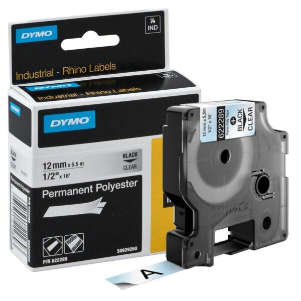 DYMO Schriftband RHINO  622289, 12 mm, schwarz auf transparent, 1 St.