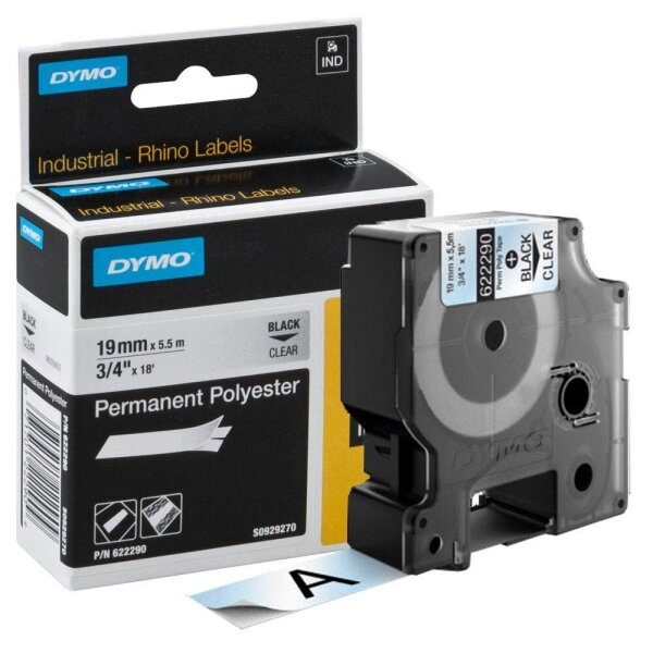 DYMO Schriftband RHINO  622290, 19 mm, schwarz auf transparent, 1 St.