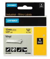 DYMO Schriftband RHINO  18432, 12 mm, schwarz auf gelb, 1...