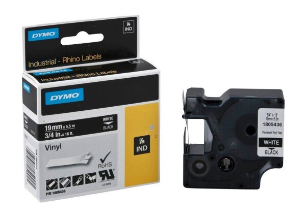 DYMO Schriftband RHINO  1805436, 19 mm, weiß auf schwarz, 1 St.