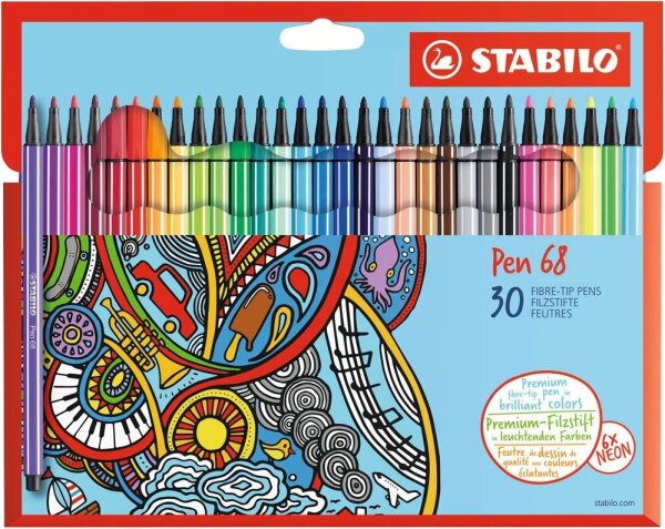 STABILO Pen 68 Filzstifte farbsortiert, 30 St.