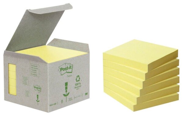 Post-it® Recycling Notes Haftnotizen 6541B gelb, 6 Blöcke