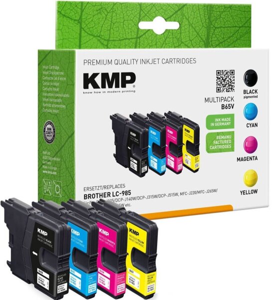 KMP B65V schwarz, cyan, magenta, gelb Druckerpatronen kompatibel zu brother LC985VALBP , 4er-Set