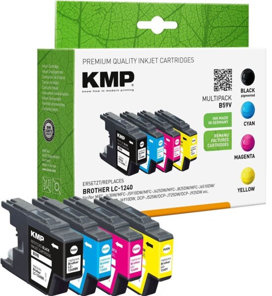 KMP B59V schwarz, cyan, magenta, gelb Druckerpatronen kompatibel zu brother LC1240VALBP, 4er-Set