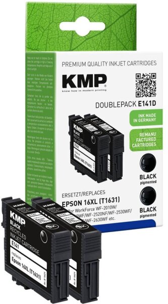 KMP E141D schwarz Druckerpatronen kompatibel zu EPSON 16XL (T1631), 2er-Set