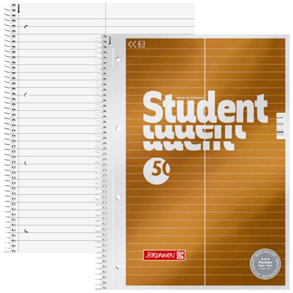 BRUNNEN Collegeblock Student Premium für Vokabeln Lineatur 53 liniert DIN A4 ohne Rand, 1 Block