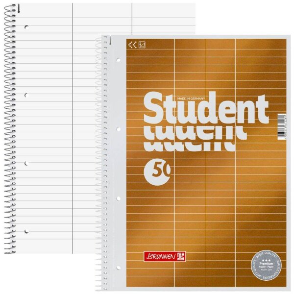 BRUNNEN Collegeblock Student Premium für Vokabeln Lineatur 54 liniert DIN A4 ohne Rand, 1 Block