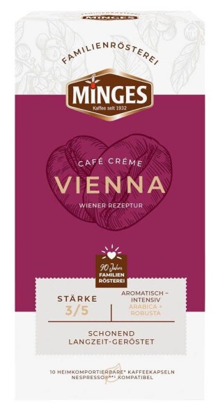 MINGES Café Créme Vienna Kaffeekapseln Arabica- und Robustabohnen kräftig 52 g