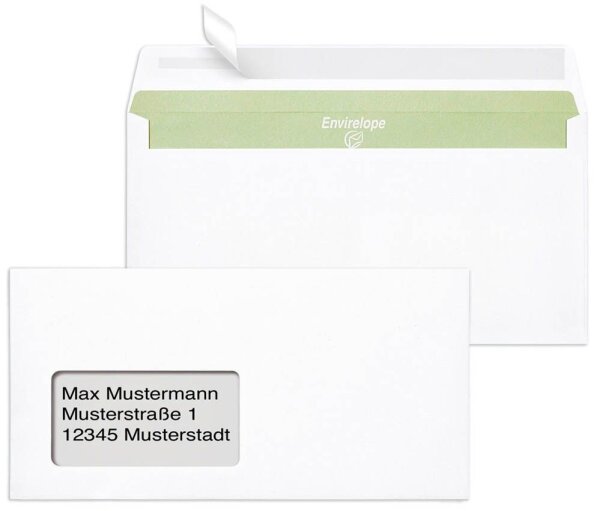 MAILmedia Briefumschläge Envirelope® DIN lang mit Fenster recycling-weiß haftklebend 1.000 St.