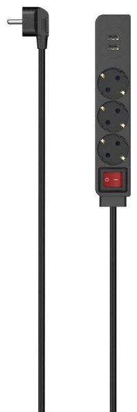 hama 3-fach Steckdosenleiste mit Schalter 1,4 m schwarz mit USB-Buchse