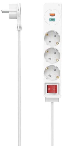 hama 3-fach Steckdosenleiste mit Schalter 1,4 m weiß mit USB-Buchse