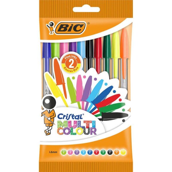 BIC Kugelschreiber CRISTAL MULTICOLOUR transparent, Schreibfarbe: farbsortiert,