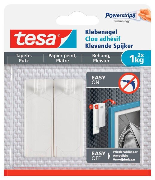 tesa Powerstripes Klebenägel für max. 1,0 kg, 2,4 x 4,5 cm, 2 St.
