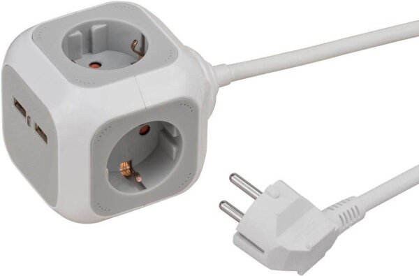 brennenstuhl ALEA-Power 2-fach Steckdosenwürfel  1,4 m grau mit USB-Buchse