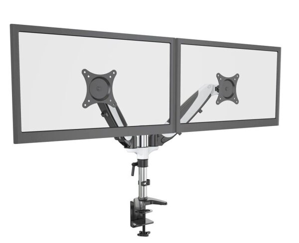ergoleben Monitor-Halterung GS220TK EL0003 weiß, schwarz, silber für 2 Monitore, Tischklemme