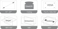 JENIMAGE Monitor-Halterung ME130WM JI-ME130WM weiß, schwarz für 1 Monitor, Wandhalterung