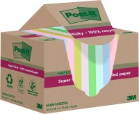 Post-it® Super Sticky Recycling Notes Haftnotizen extrastark farbsortiert, 12 Blöcke