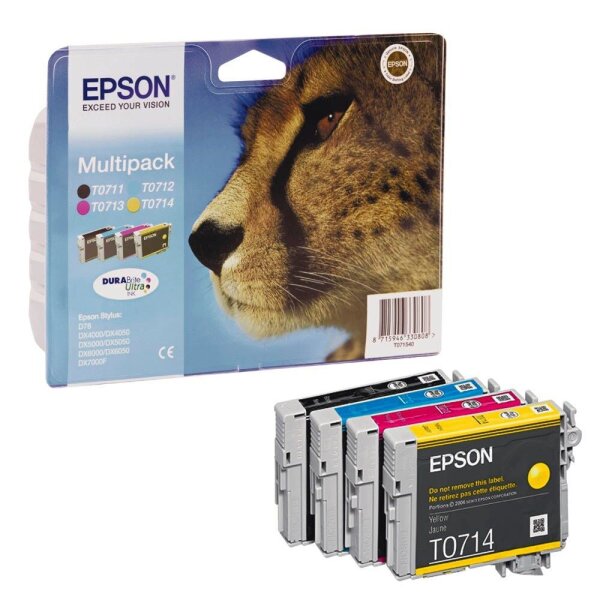 EPSON T0715 (Gepard) schwarz, cyan, magenta, gelb Druckerpatronen, 4er-Set