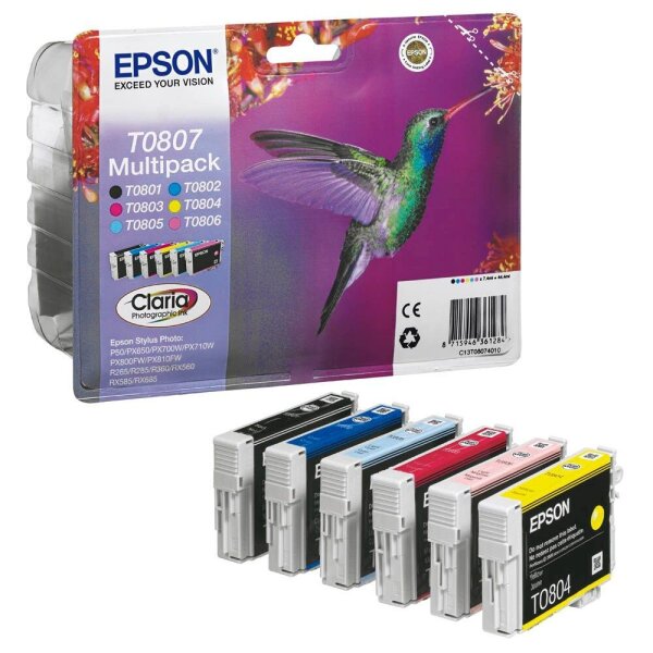 EPSON T0807 (Kolibri) schwarz, cyan, magenta, gelb, light cyan, light magenta Druckerpatronen, 6er-Set