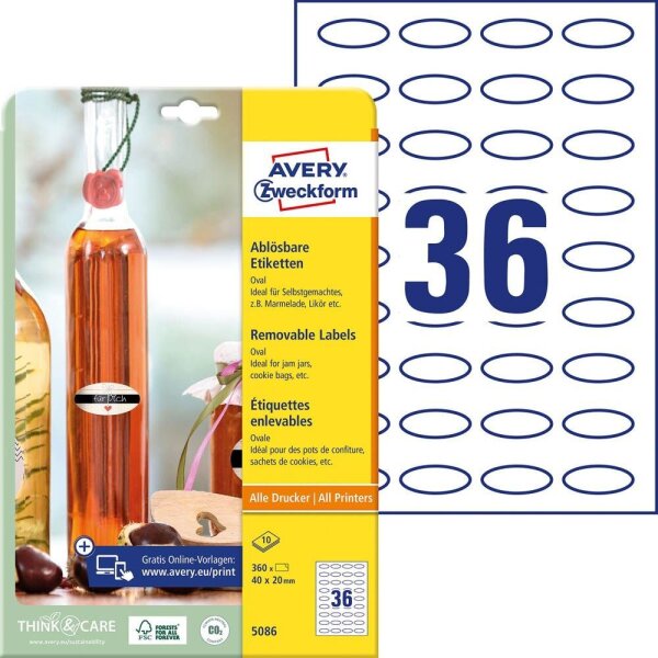 360 AVERY Zweckform Etiketten 5086 weiß 40,0 x 20,0 mm