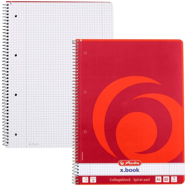 herlitz Collegeblock x.book Lineatur 28 kariert DIN A4 Innen- und Außenrand, 1 Block