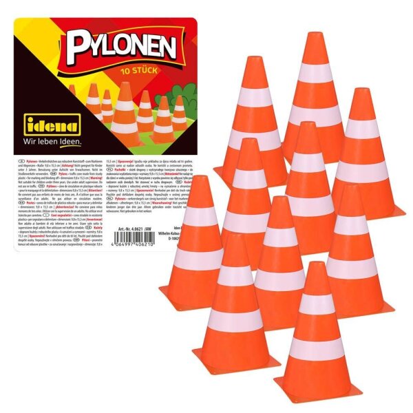 10 Idena Spielzeug-Leitkegel orange, weiß 15,5 cm