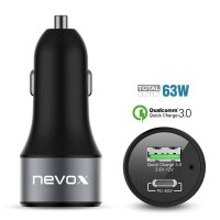 nevox USB PD TYPE C + QC3.0 Kfz-Ladeadapter schwarz, 63...