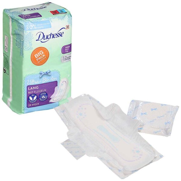 Duchesse Binden Ultra Lang mit Flügeln für mittlere bis starke Tage, 24 St.