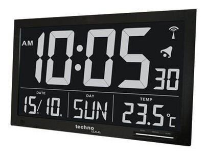 TechnoLine® digitale Funkwanduhr WS 8007 schwarz Aluminium 36,8 x 22,8 cm