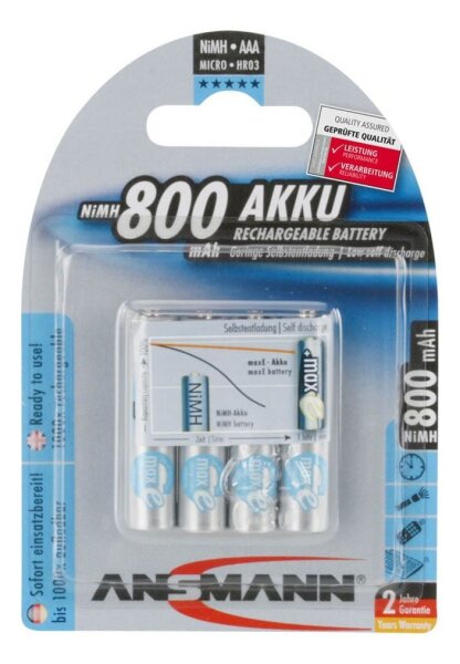 ANSMANN Akkus Ni-MH Micro AAA 800 mAh, 4 St.